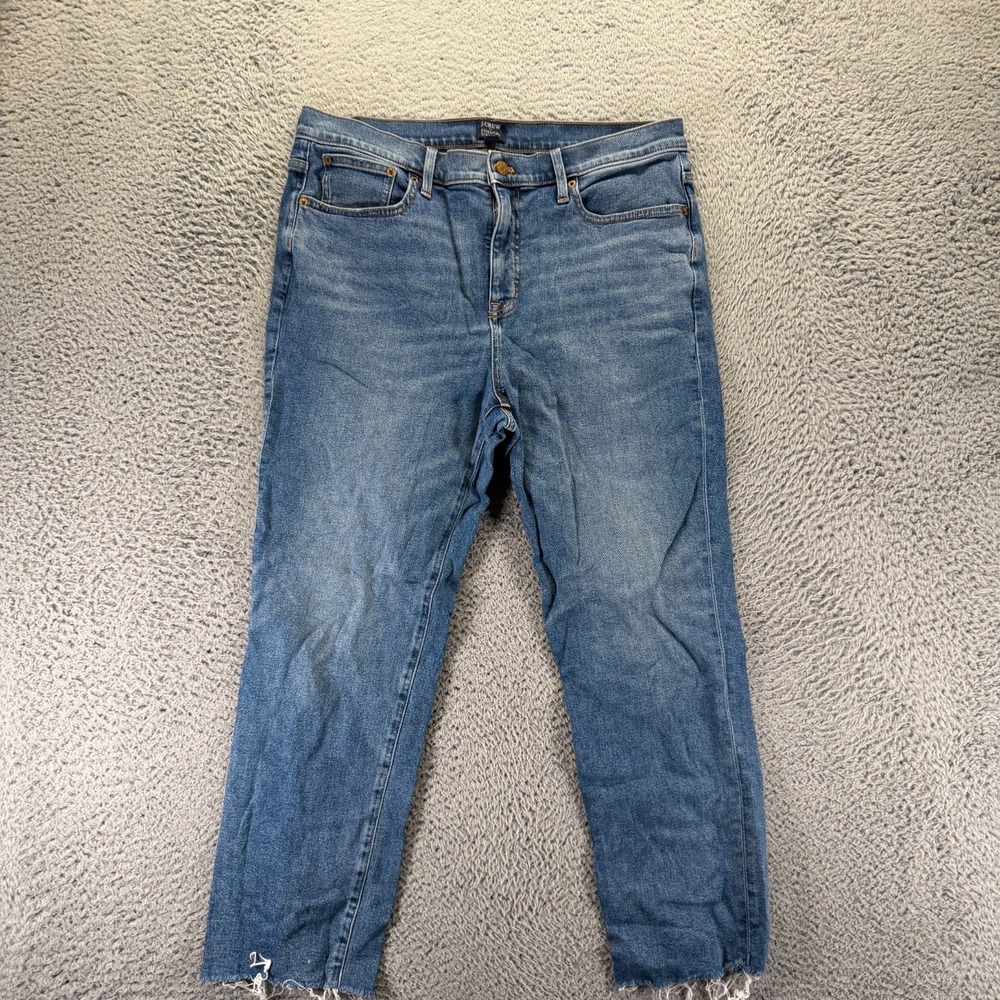 J.Crew Jeans Womens 32x27 Blue Cotton Denim Straight Leg Workwear Faded Stretch